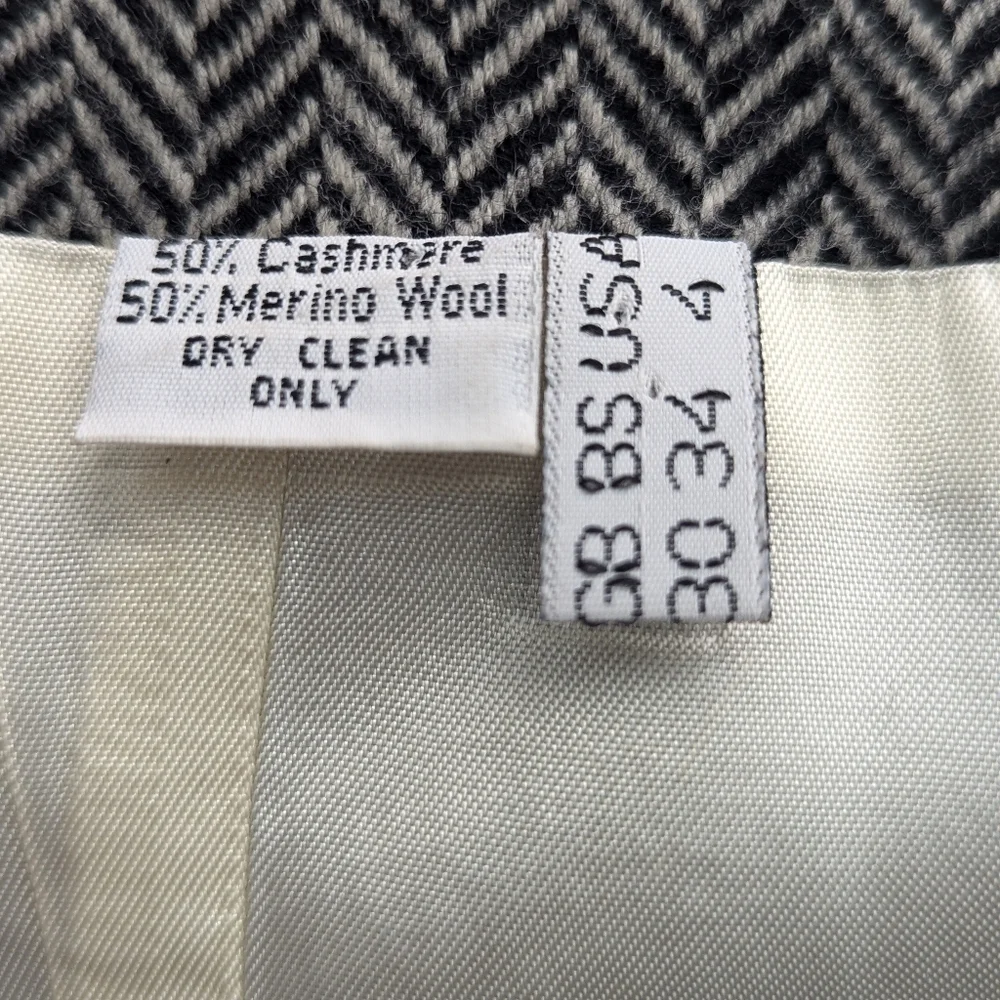 Vintage 80s Cashmere Wool Herringbone Puff Shoulder Cropped Jacket Sz 4 - Picture 7 of 15
